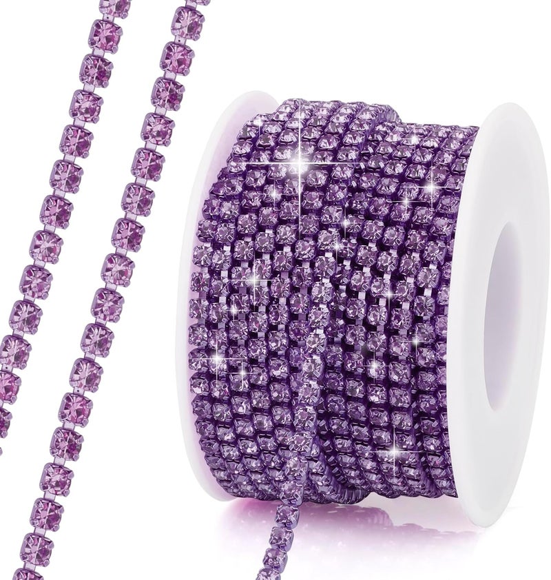 Slergut Rhinestone Chain, 10Yard 3mm Purple Rhinestone Trim, Diamond String Rhinestone Ribbon Strips Tape, Bling Crystal Rhinestone Close Chain Claw Cup Chain Trim for Sewing Craft DIY Clothes Shoes Jewelry - Image 1